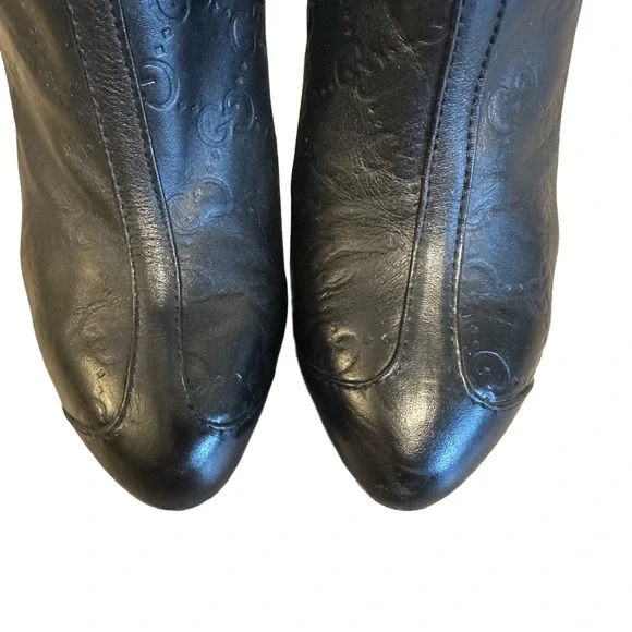 Vintage Black Embossed Monogram Knee-High Platform Stiletto Boots – EU 38 - Picture 8 of 17